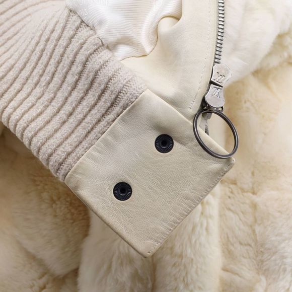 Louis Vuitton Women's Hooded Button Up Jacket Damier Rabbit Fur Neutral - Picture 4 of 6